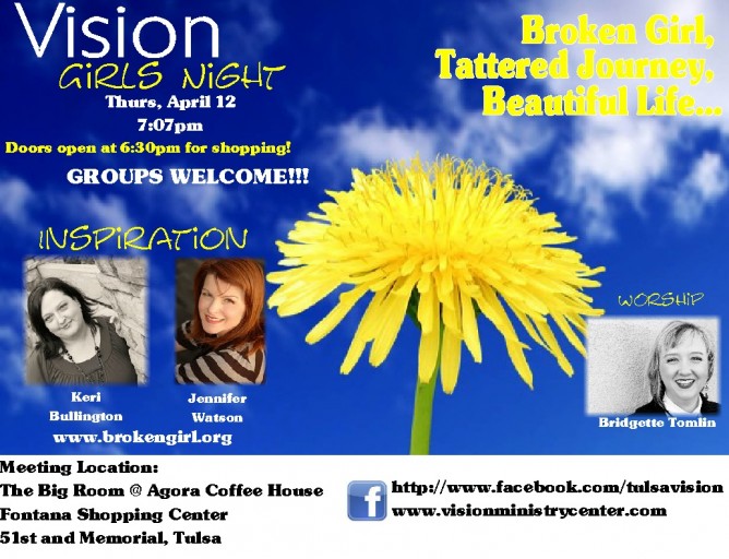 Bridgette will be leading worship at an area "rally" for women to be held at Vision Ministry Center this Thursday, April 12, at 7pm.  See the promotion for further details.